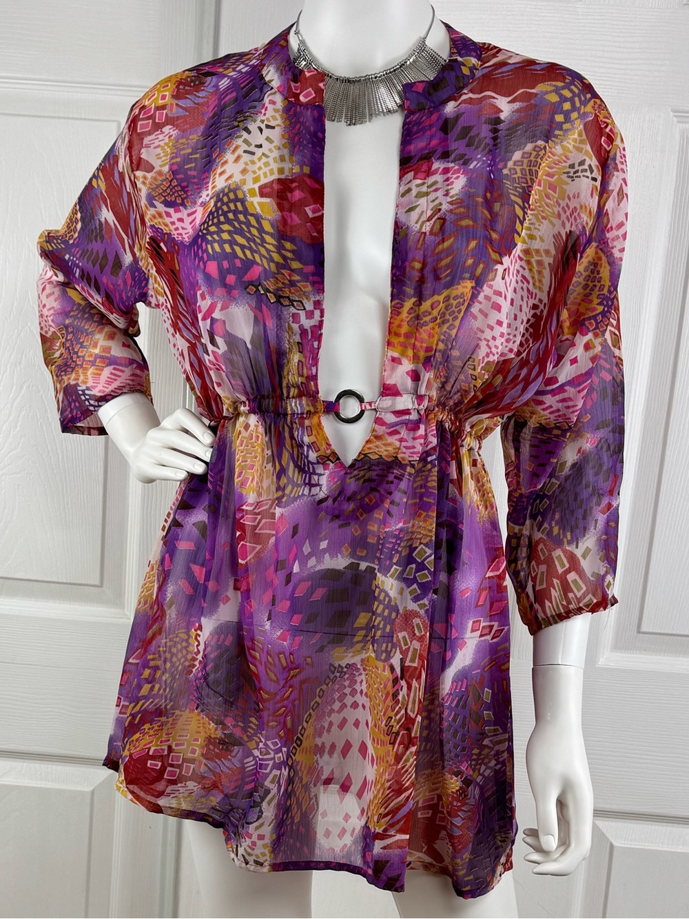 Women's Purple Floral Mesh Swim Coverup Tunic